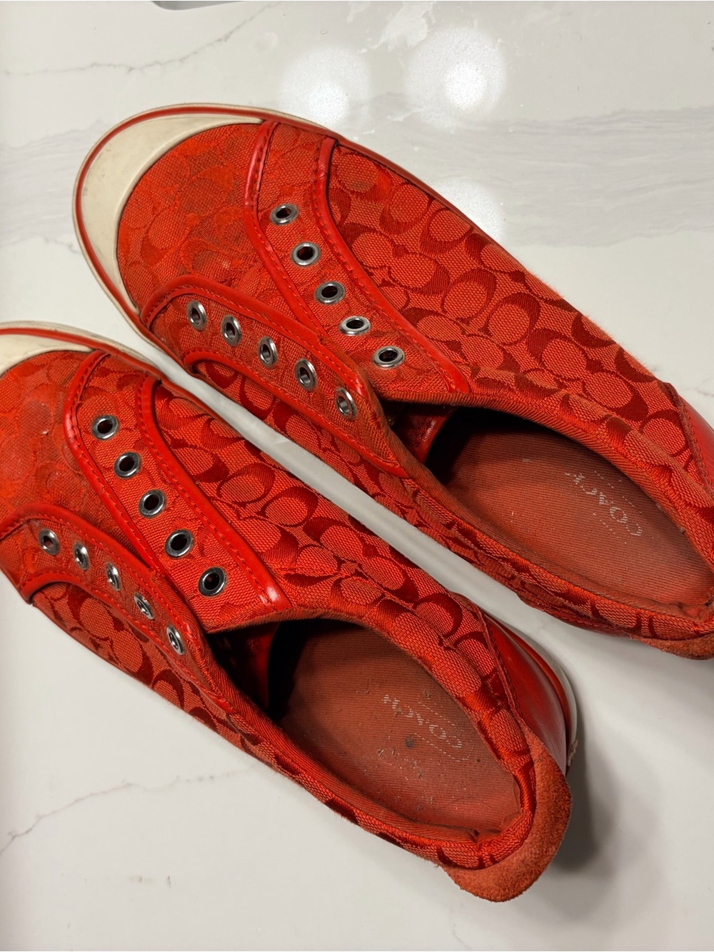 Coach Women's Orange Signature Slip-On Sneakers